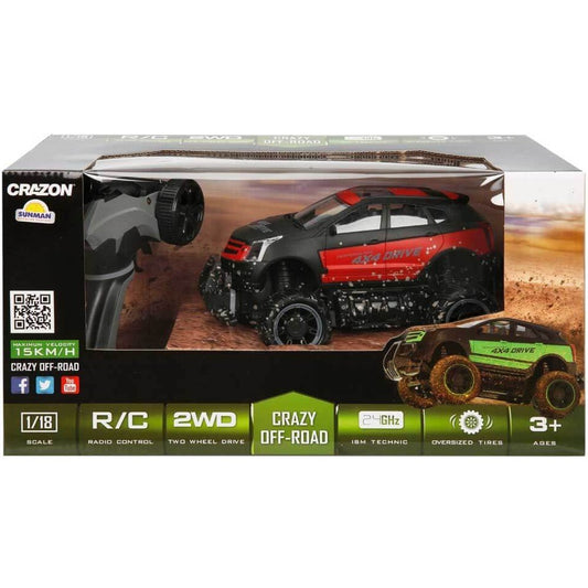Crazon 1:18 RC Crazy Off-Road Pickup Uzaktan Kumandalı Araba | 2.4 Ghz USB Şarj 15 Km/h 23 Cm Çamurlu Kırmızı 4x4 Off-Road Tasarım 6+ Yaş ve Üzeri Çocuklar İçin
