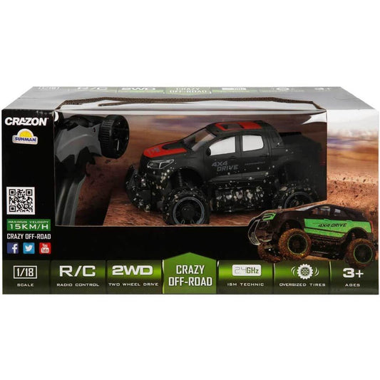 Crazon 1:18 Uzaktan Kumandalı 4x4 Crazy Off-Road Araba 2.4 Ghz Usbj Şarj Siyah Kırmızı