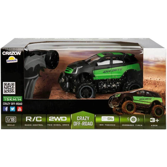 Crazon 1:18 RC Crazy Off-Road Pickup Uzaktan Kumandalı Araba | 2.4 Ghz USB Şarj 15 Km/h 23 Cm Siyah Yeşil 4x4 Off-Road Tasarım 6+ Yaş ve Üzeri Çocuklar İçin