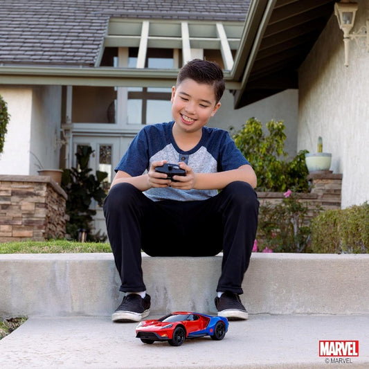Jada 1:16 RC Marvel Spider-Man 2017 Ford GT Uzaktan Kumandalı Araba | 2.4 Ghz USB Şarj 28 Cm Turbo Modlu Marvel Lisanslı Spiderman 6+ Yaş ve Üzeri Çocuklar İçin