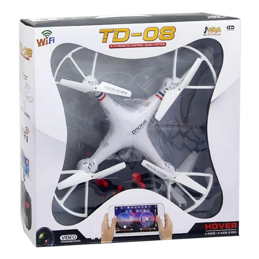 Asya TD-08 Quadcopter Uzaktan Kumandalı Kameralı Drone | 2.4 Ghz USB Şarj 32 Cm 0.3 MP Kamera 2 Uçuş Modu Otomatik Geri Dönüş 14+ Yaş ve Üzeri Çocuklar İçin