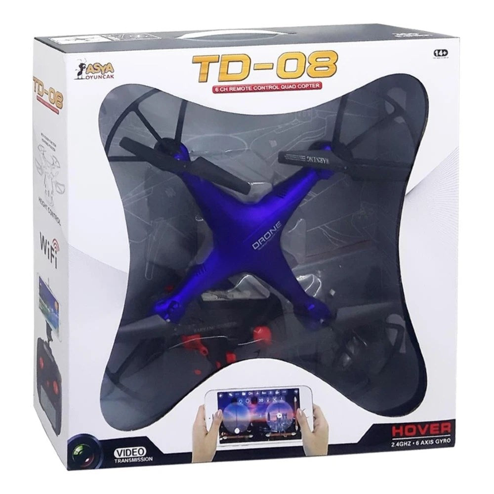 Asya TD-08 Quadcopter Uzaktan Kumandalı Kameralı Drone | 2.4 Ghz USB Şarj 32 Cm 0.3 MP Kamera 2 Uçuş Modu Otomatik Geri Dönüş 14+ Yaş ve Üzeri Çocuklar İçin