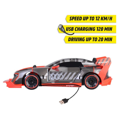 Dickie 1:16 Audi S1 E-Tron Quattro Drift Car Uzaktan Kumandalı Araba | 2.4 Ghz USB Şarj 30 Cm  12 Km/s 4WD Çekiş Sistemi 6+ Yaş ve Üzeri Çocuklar İçin