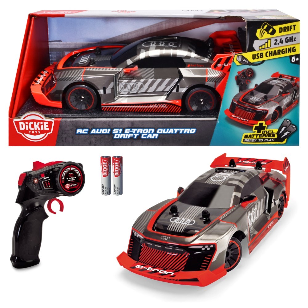 Dickie 1:16 Audi S1 E-Tron Quattro Drift Car Uzaktan Kumandalı Araba | 2.4 Ghz USB Şarj 30 Cm  12 Km/s 4WD Çekiş Sistemi 6+ Yaş ve Üzeri Çocuklar İçin