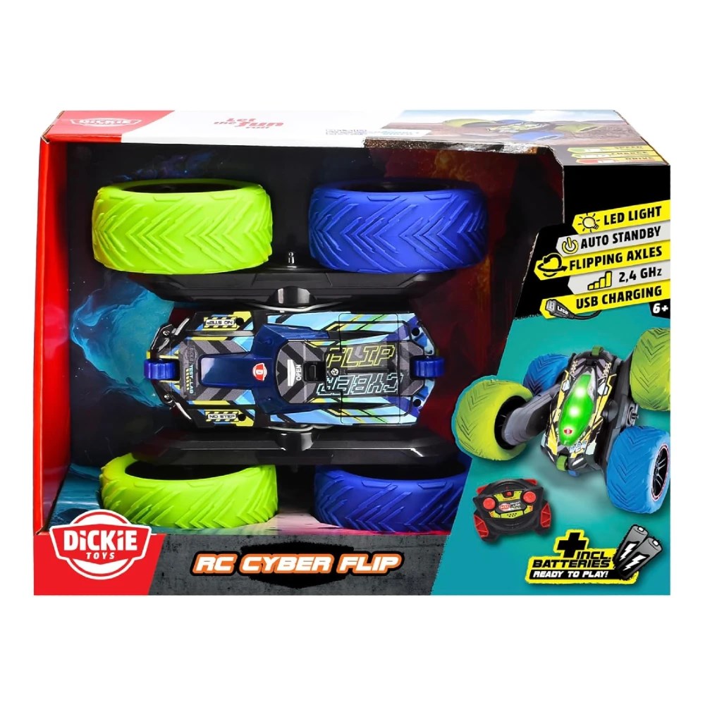 Dickie 1:18 Cyber Flip Uzaktan Kumandalı Araba | 2.4 Ghz USB Şarj 22 Cm 12 Km/s 360° Akrobasi Hareketleri ve Led Işıkları 6+ Yaş ve Üzeri Çocuklar İçin