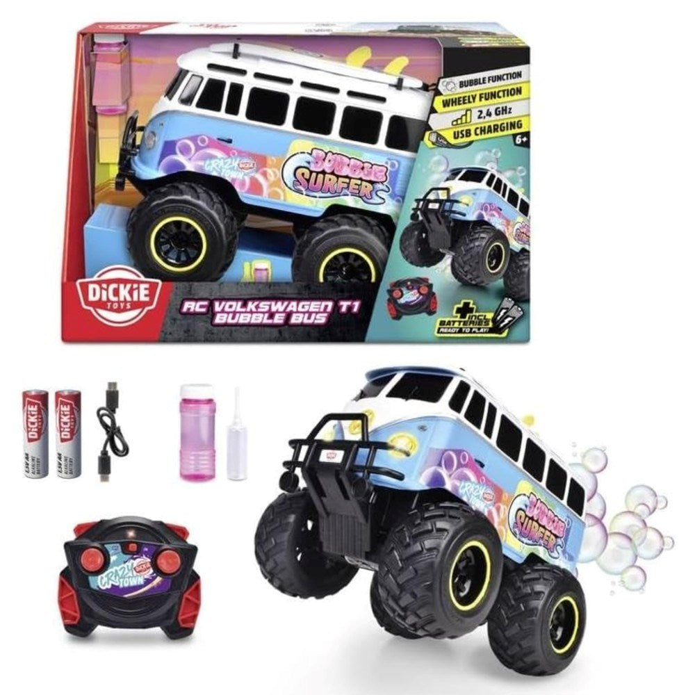 Dickie 1:20 Volkswagen T1 Bubble Bus Uzaktan Kumandalı Minibüs | 2.4 Ghz USB Şarj 30 Cm Baloncuk Fonksiyonlu Işıklı Sistem 6+ Yaş ve Üzeri Çocuklar İçin
