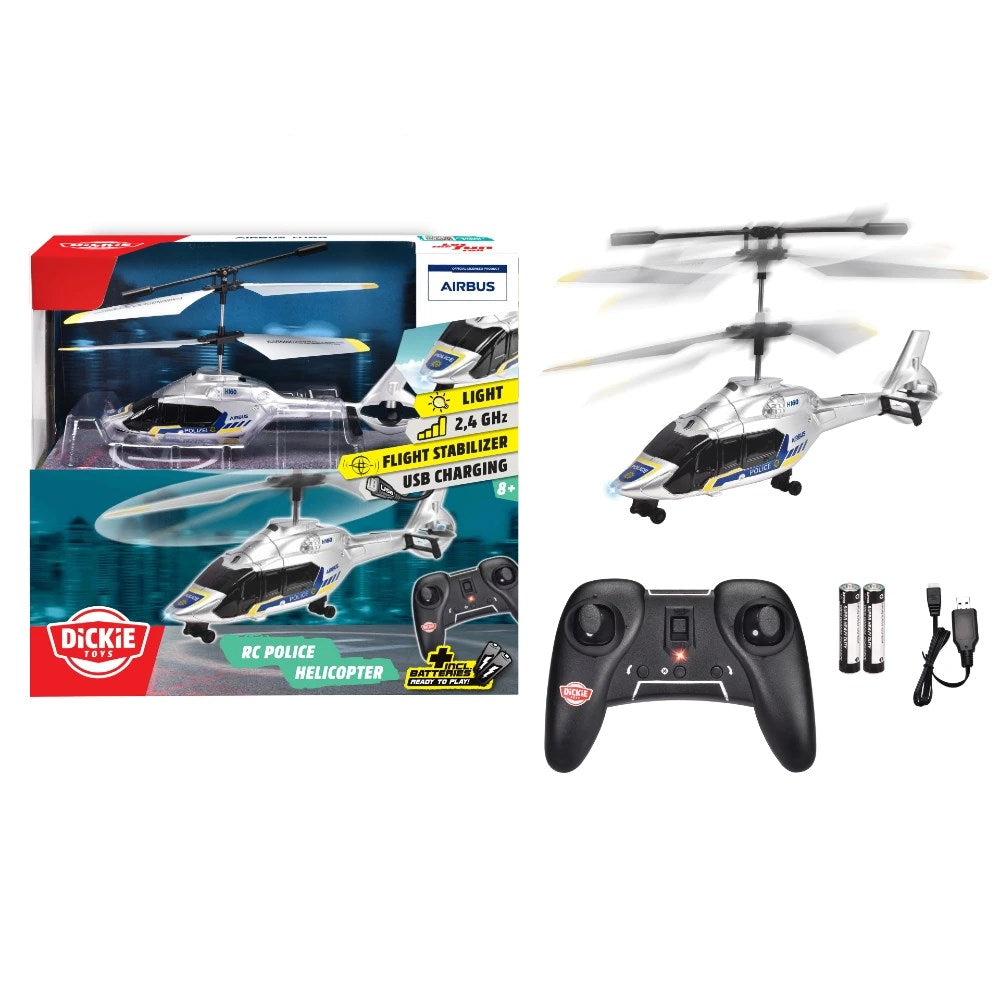 Dickie 1:60 Airbus H160 Uzaktan Kumandalı Polis Helikopteri | 2.4 Ghz USB Şarj 21 Cm 6 Km/s Işıklı ve Uçuş Dengeleyicili 8+ Yaş ve Üzeri Çocuklar İçin