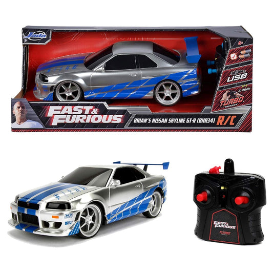 Jada 1:16 Brian's 2002 Nissan Skyline GT-R Uzaktan Kumandalı Araba | 2.4 Ghz USB Şarj 29 Cm BNR34 Turbo Modlu Fast & Furious 6+ Yaş ve Üzeri Çocuklar İçin